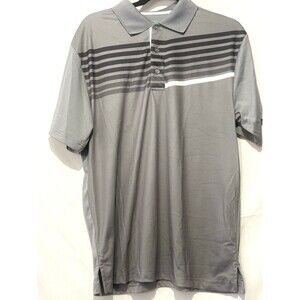 PGA Tour Pro Series Polo Shirt Stripe Mens Size M Dark Gray Short Sleeve Golf